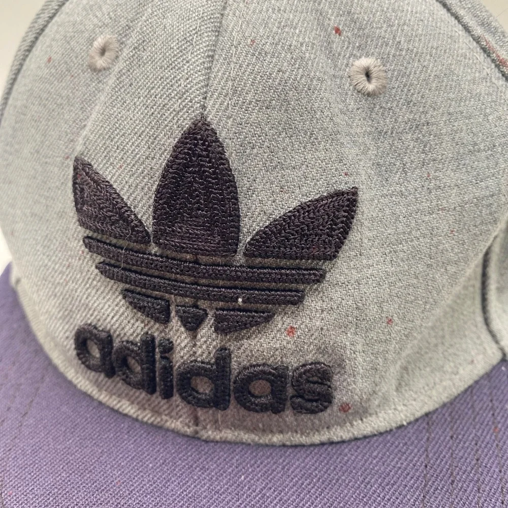 Adidas Originals Trefoil Snapback Hat Men‎ OSFM Grey Purple Wool Blend Flat Brim